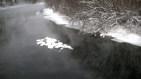 River flows in winter - Fog over the river Video stock 71244117