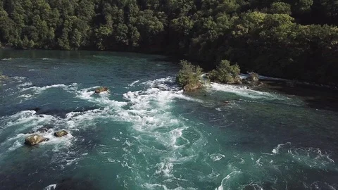 River, Fluss, Waterfall, Wasserfall, Water, Aerial, Luftaufnahme, 4K Stock Footage 90357548
