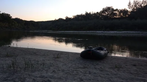River in the forest. boat on the shore Stock Footage 120780951
