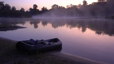 River in the forest. boat on the shore Stock Footage 120781406