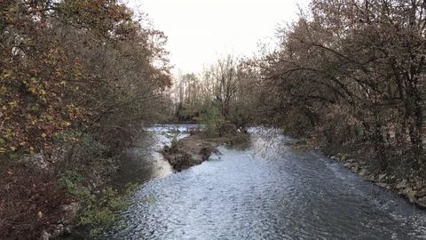 A river in a forest during the fall in Italy Stock-Footage 125577733