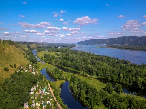River forest mountain view from the top. Stock Footage 77916817