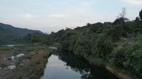 River, Forest, Mountains, Drone, India Stock Footage 235614286