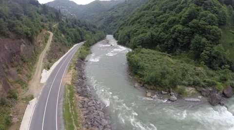 River forest road mountain Stock Footage 67420955