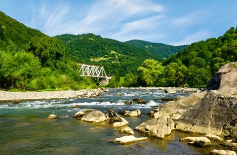 River in forested mountains Stock Photos