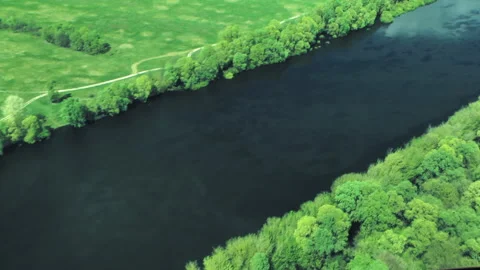 River, forests, fields, view from a helicopter. Desna river Stock-Footage 154458272