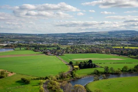 River Forth countryside view from Abbey Craig hilltop near Stirling city Stock Photos