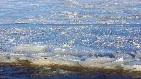 The river freezes, breaks the ice Stock Footage 84805296