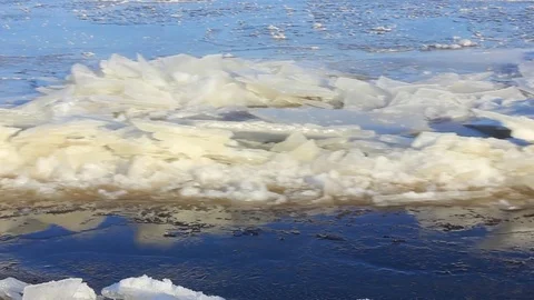 The river freezes, flow breaks the ice Stock Footage 84791185