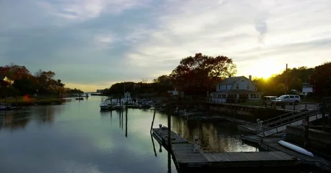 River front homes in a small New England town. Stock Footage 72990523