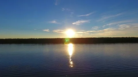 River in front of the sunset, aerial view Stock Footage 79351516
