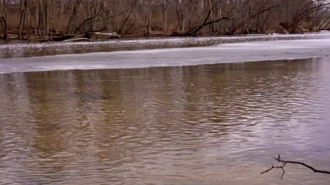 River with Frozen Middle Stock Footage 171603599