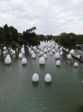 River Full of Alien Dinosaur Eggs near Singapore Garden by The Bay Stock Photos