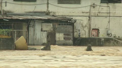 River In Full Flood After Monsoon Rains Stock Footage 11895887