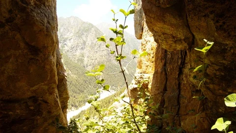 River Ganges channel and small village Gangotri view from narrow rocky gorge hig Stock Footage 106112306