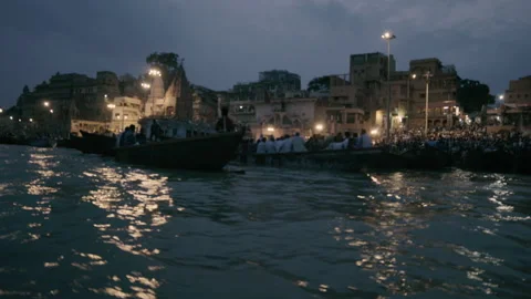 River Ganges at night in Varanasi. Stock Footage 197025407
