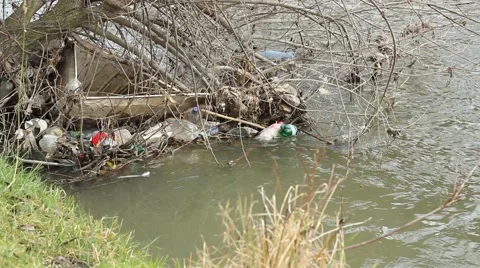 River Garbage Pollution Stock Footage 46125366