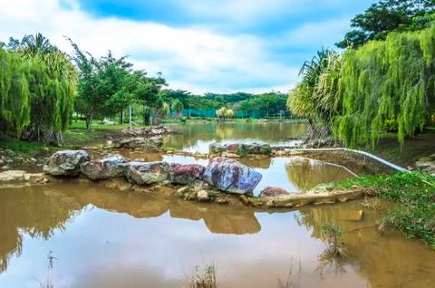 River at garden park Stock Photos