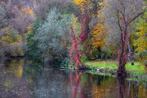 River Glan surrounded with multi colored trees Stock Photos
