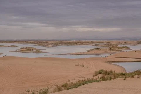 The river going through the desert in Wuhai, Inner Mongolia, China Stock Photos