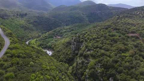 River Gorge and Winding Mountain Road, Peloponnese Stock Footage 337051182