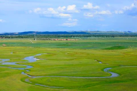 The river on the grassland Stock Photos