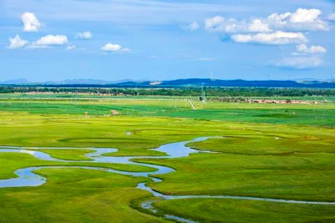 The river on the grassland Stock Photos
