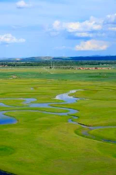 The river on the grassland Stock Photos