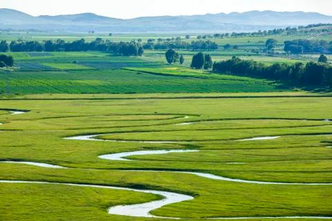 The river on the grassland Stock Photos
