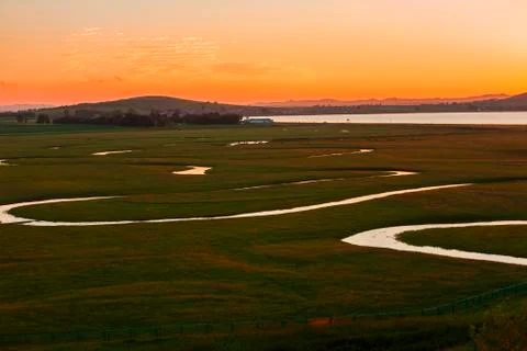 The river on the grassland Stock Photos