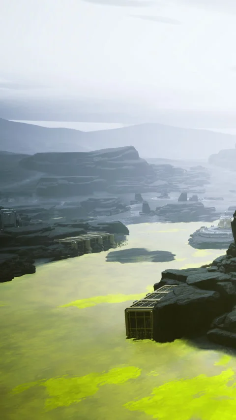 A river with green water moves through a rocky area filled with large stones Stock Footage 339957326