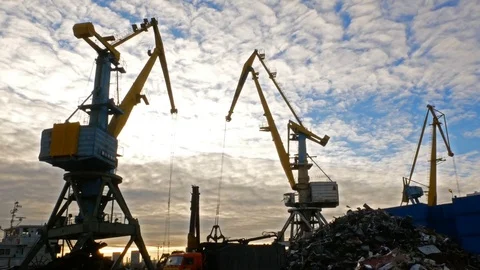 River Harbour Cranes at work Stock Footage 82471943