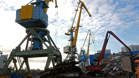 River Harbour Cranes at work Stock Footage 82489655