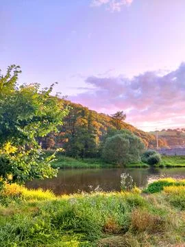 River By The Hill Stock Photos