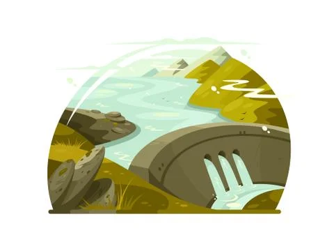 River huge dam Stock Illustration
