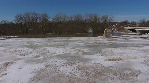 River Ice Flow aerial view moving backwards and ascending Stock Footage 49738901