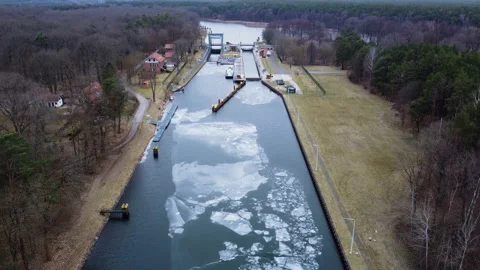 The river is on ice. Ice on the river. Lying cracked. Winter landscape. Stock Footage 233116974