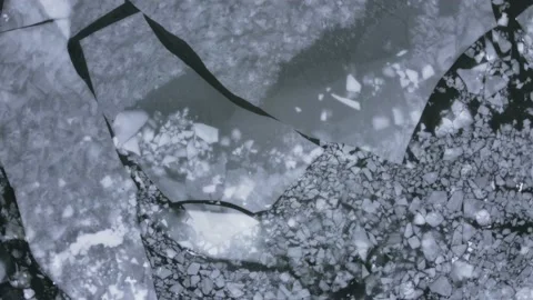 The river is on ice. Ice on the river. Lying cracked. Winter landscape. Stock Footage 233117005
