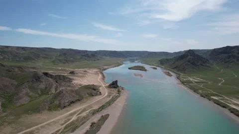 River "Ili" shot by drone Stockbeeldmateriaal 197832933