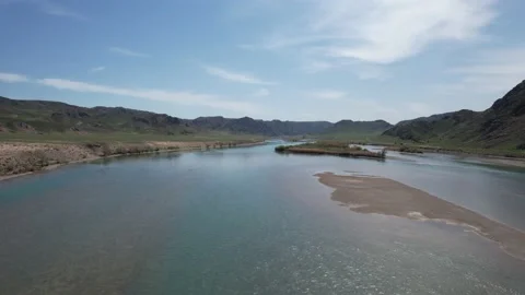 River "Ili" shot by drone Stock Footage 197833762