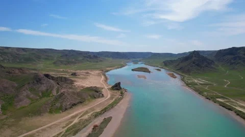 River "Ili" shot by drone Stock Footage 198400075