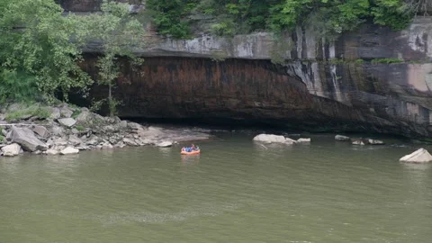 River with Inflatable Raft 4K Stock Footage 155365235