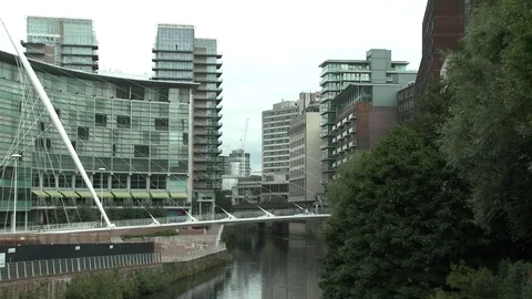 River Irwell Footbridge Stock Footage 79655419