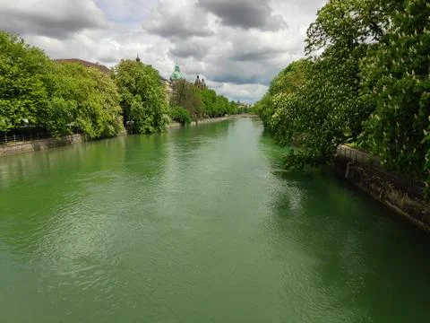 River isar panorama in Munich in the spring time Stock Photos