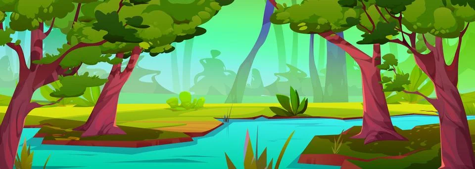 River in jungle forest vector tropical background Stock Illustration