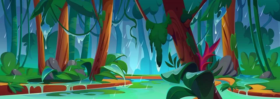 River in jungle rain forest vector background Ilustração Stock