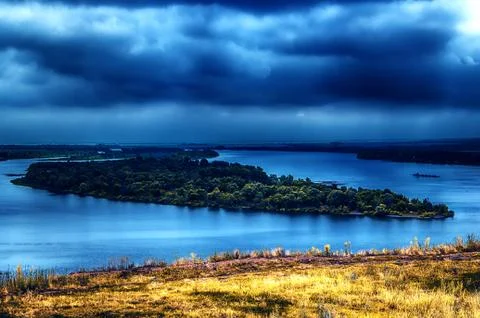 River Kama evening storm clouds top view of Tatarstan, Yelabuga Russia Stock Photos