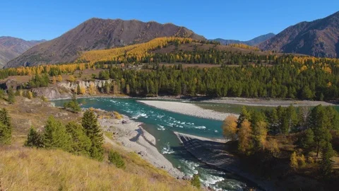 River Katun and river Ursul in Altai mountains. Siberia, Russia Stock Footage 96140208