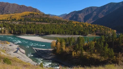River Katun and river Ursul in Altai mountains. Siberia, Russia Stock Footage 109161985