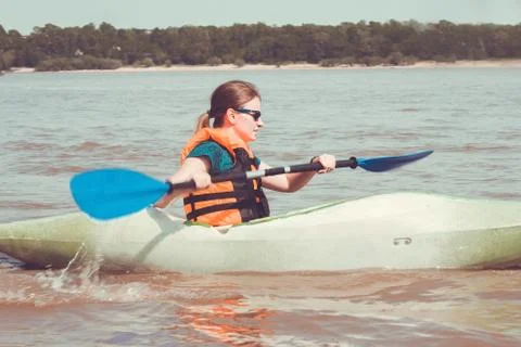 River, kayaking, summer. Stock Photos